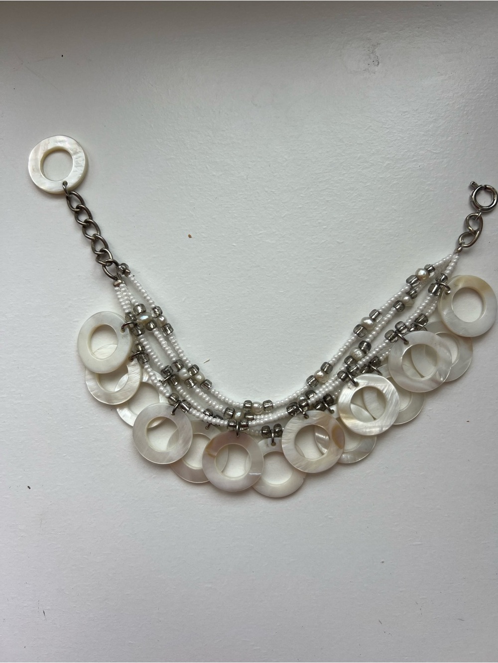 Handmade White Mother-of-Pearl Multi-Row Statement Bracelet
